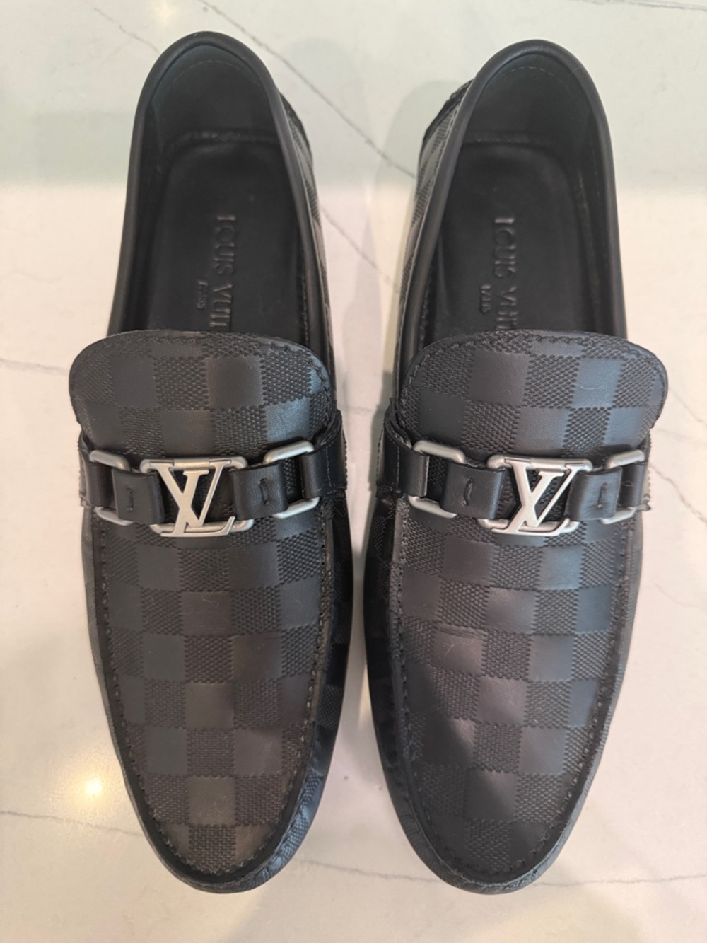 Louis Vuitton Black Men's Checkerboard Slip-On Loafers - Picture 3 of 9